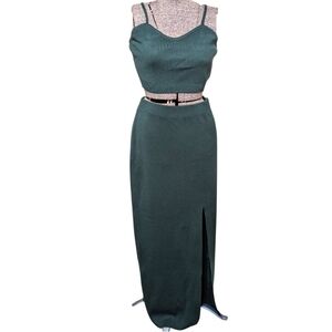 🌲Cutiefox Green Ribbed Knit 2-Piece Set - Small Knit Sweater Cropped New 🌲